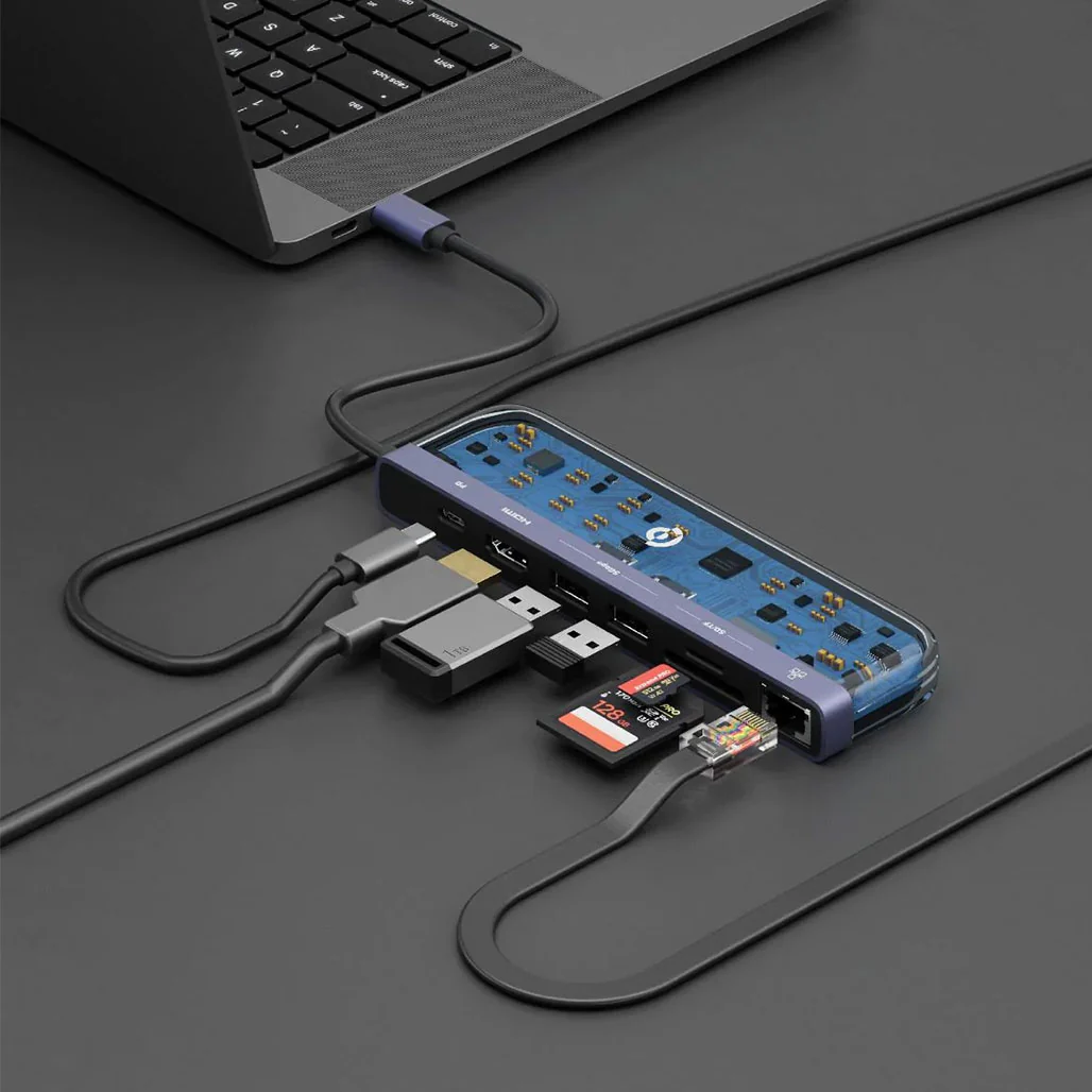 Powerology 7-in-1 USB-C Multi Hub Crystalline Series - 4K HDMI, 1000Mbps Ethernet, 100W PD Charging - Image 3