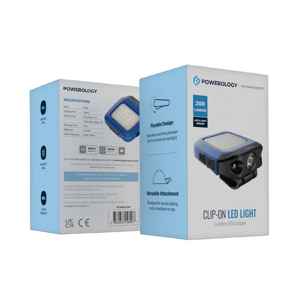 Powerology Clip-on LED Light – Flexible, Rechargeable, and Water-Resistant Illumination Solution