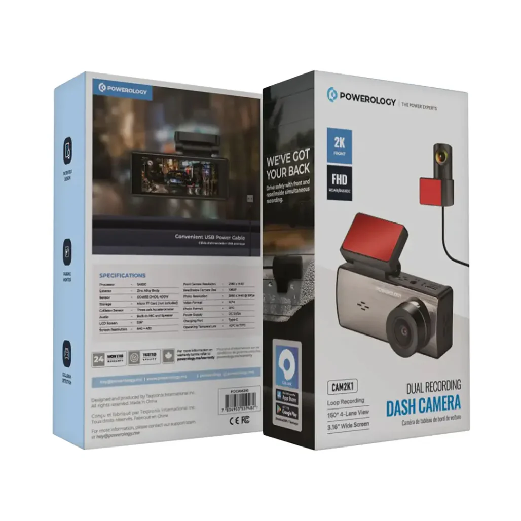 Powerology Dual Recording Dash Camera - Black - Image 3