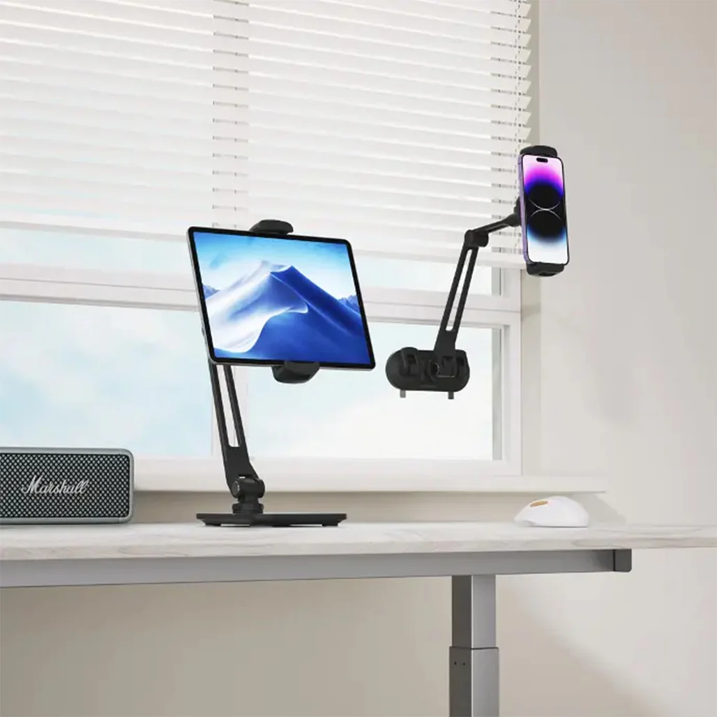 Powerology Adjustable Long Arm 360° Rotatable Suction Phone and Tablet Holder – Black - Image 2