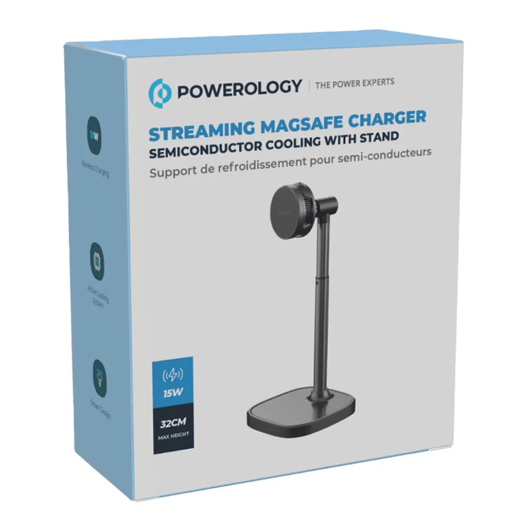 Powerology MagSafe Charger with Stand & Semiconductor Cooling - 15W Wireless Charging, Black - Image 3