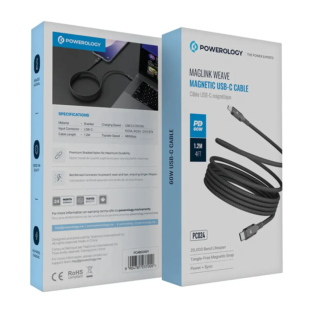 Powerology Malinka Weave Magnetic USB-C 1.2m Cable PD 60W - Image 2