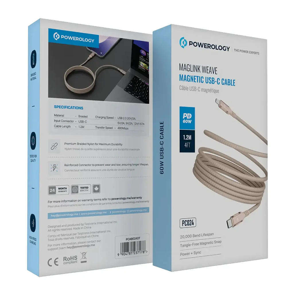Powerology Malinka Weave Magnetic USB-C 1.2m Cable PD 60W - Image 4