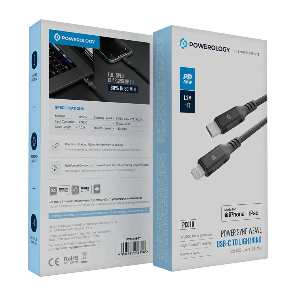Powerology Power Sync Weave USB-C to Lightning PD 30W - Image 2