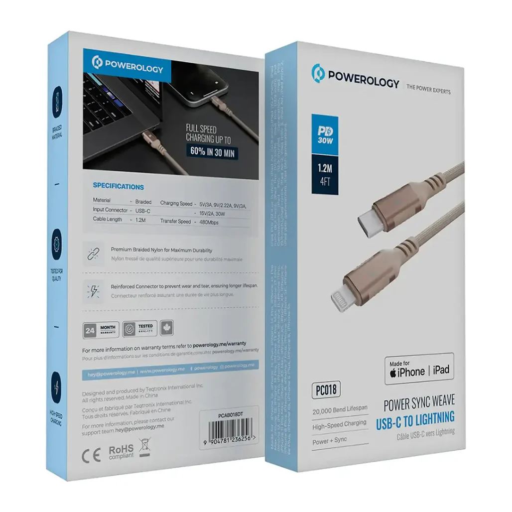 Powerology Power Sync Weave USB-C to Lightning PD 30W - Image 4