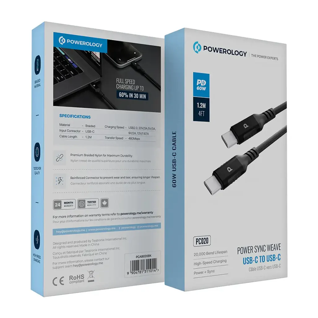 Powerology Power Sync Weave USB-C to USB-C PD 60W - Image 2