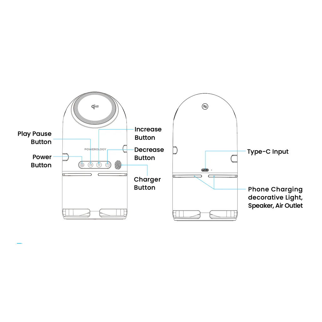Powerology Qi2 Wireless Charging Station with Bluetooth Speaker – 3-in-1 Charger for Phone, Smartwatch & Earbuds - Image 3