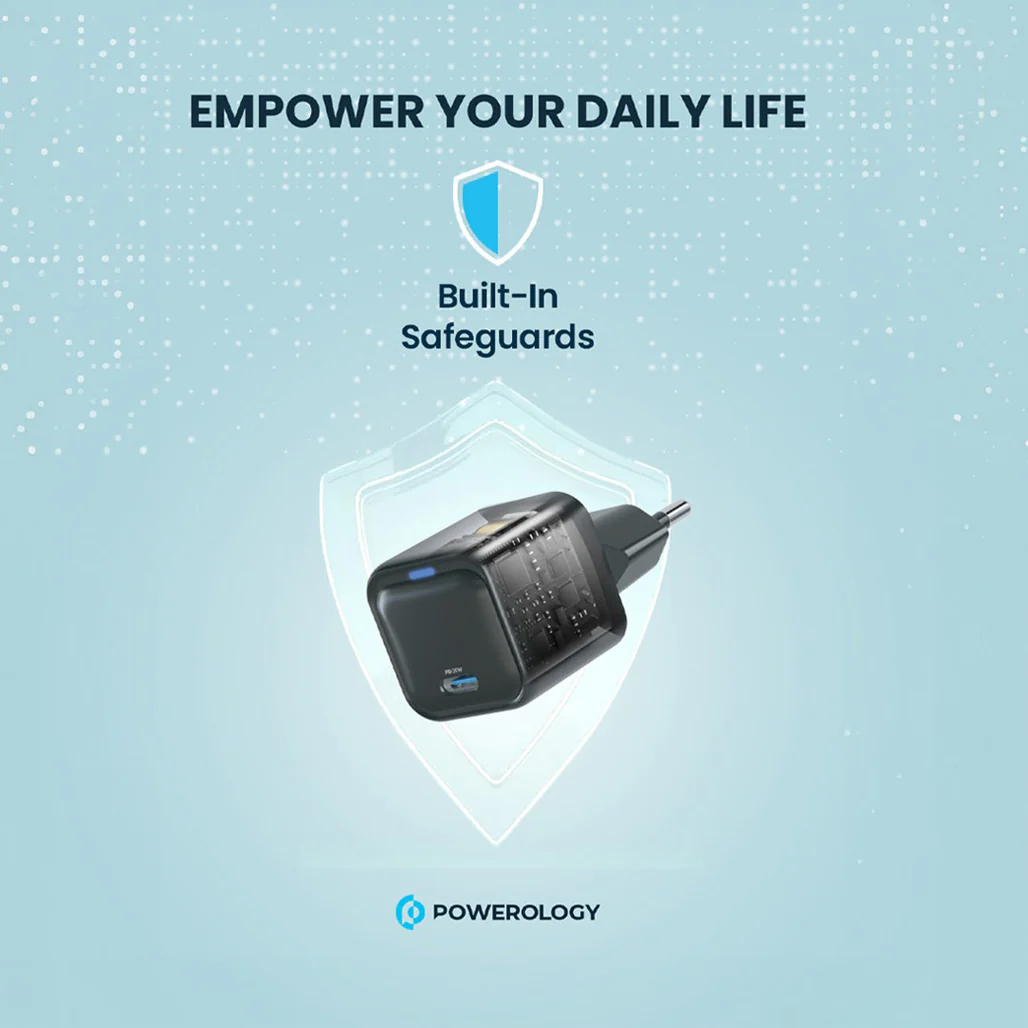 Powerology Ultra-Compact GaN Charger PD 20W EU - Black - Image 2
