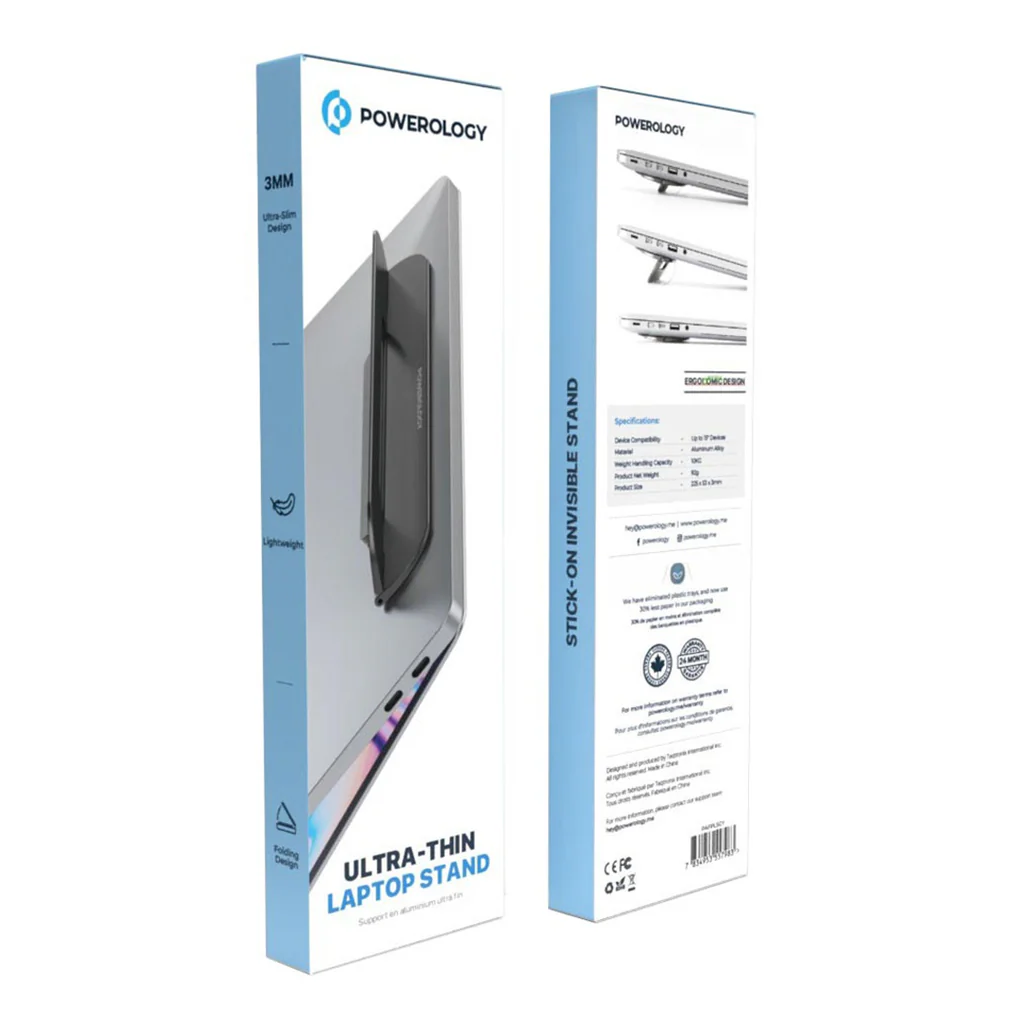Powerology Ultra-Thin Aluminum Laptop Stand – 3mm Foldable, Lightweight & Portable for 15” Devices - Image 7