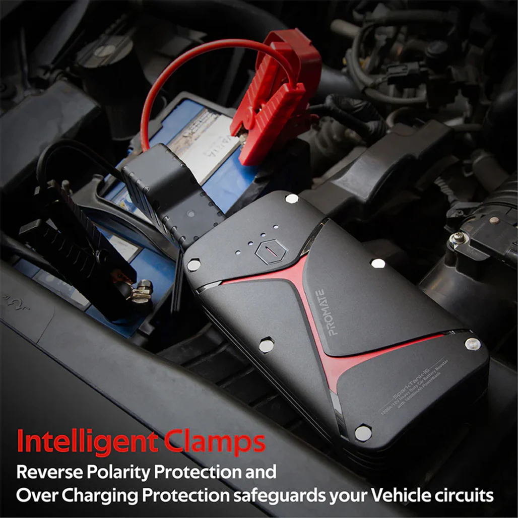 Promate 1200A/12V Heavy Duty Car Battery Booster with 16000mAh Power Bank - Image 5