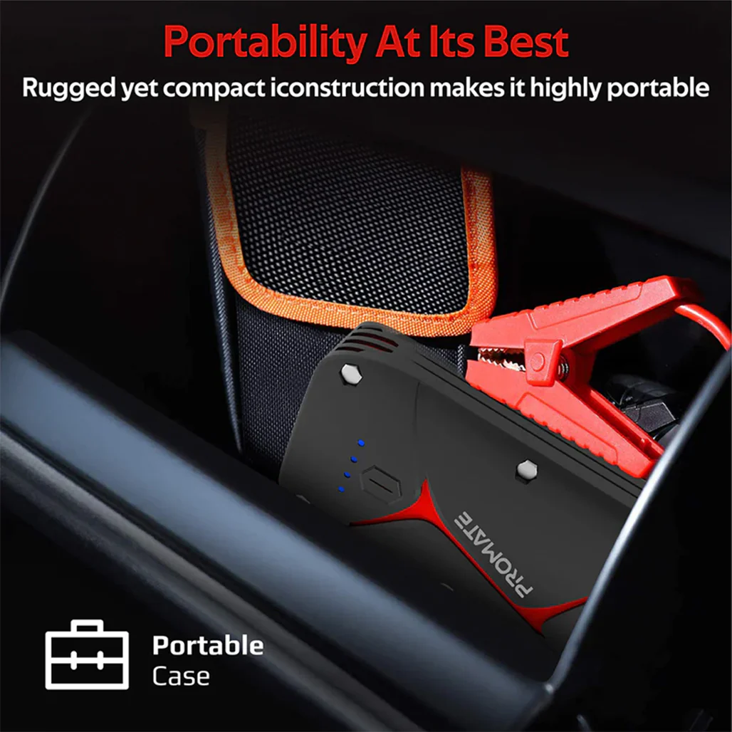 Promate 1200A/12V Heavy Duty Car Battery Booster with 16000mAh Power Bank - Image 6