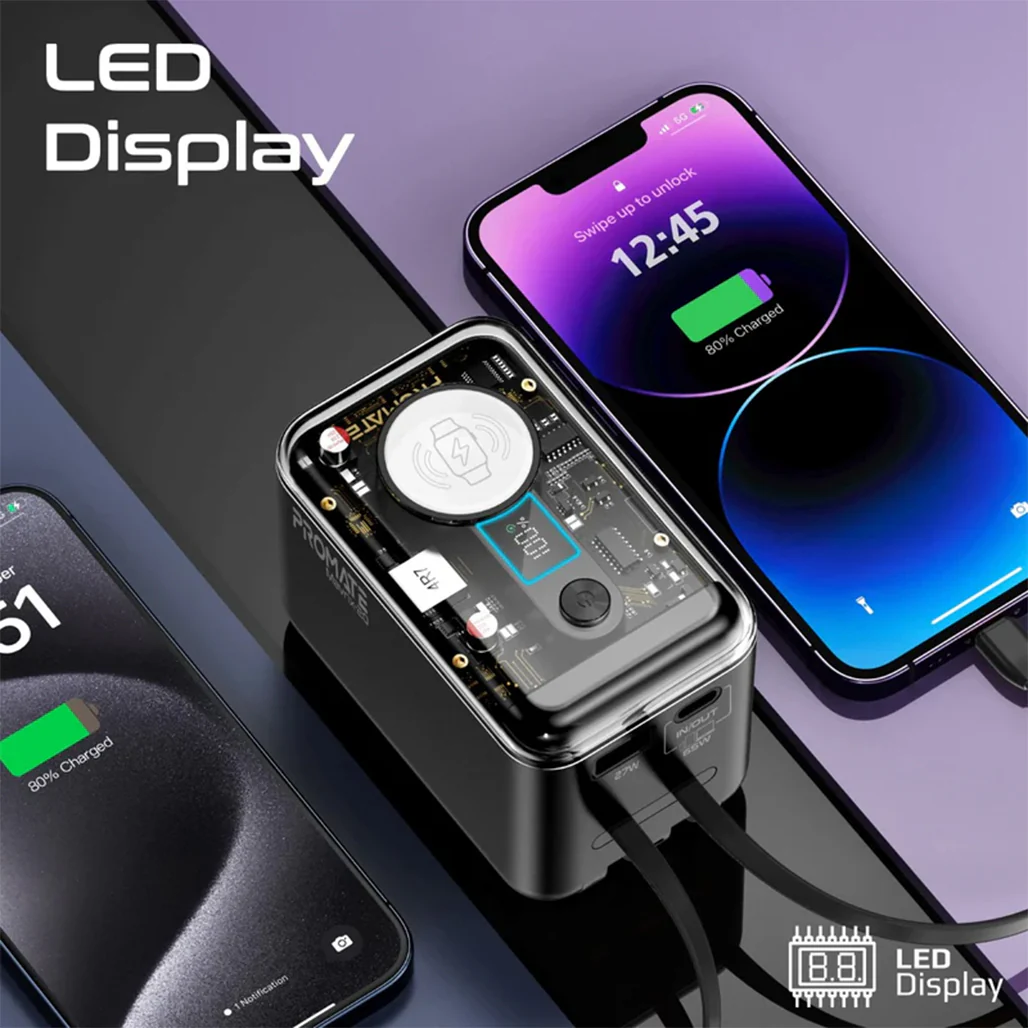 Promate 65W Multi-Device Charging Transparent Power Bank - Image 4