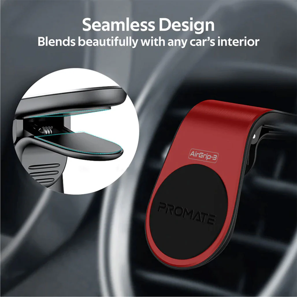 Promate AirGrip-3 360 Degree Air Vent Magnetic Holder | Universal Car Mount - Red - Image 3