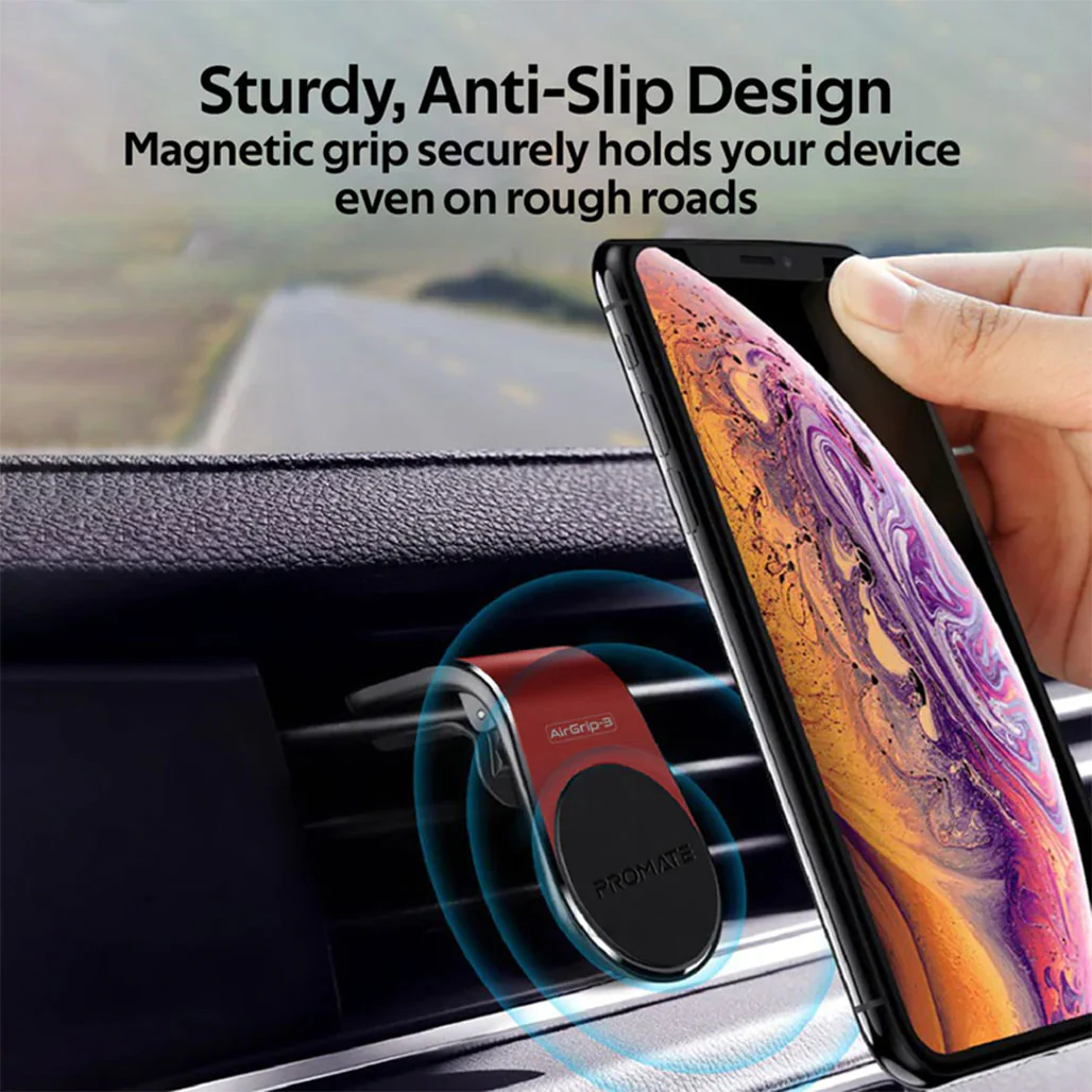 Promate AirGrip-3 360 Degree Air Vent Magnetic Holder | Universal Car Mount - Red - Image 5