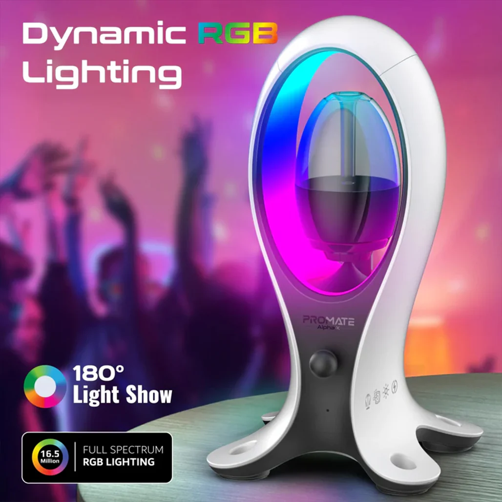 Promate Alpha-X - High-Fidelity TWS RGB Speaker with Headphone Stand & USB Hub - Image 4