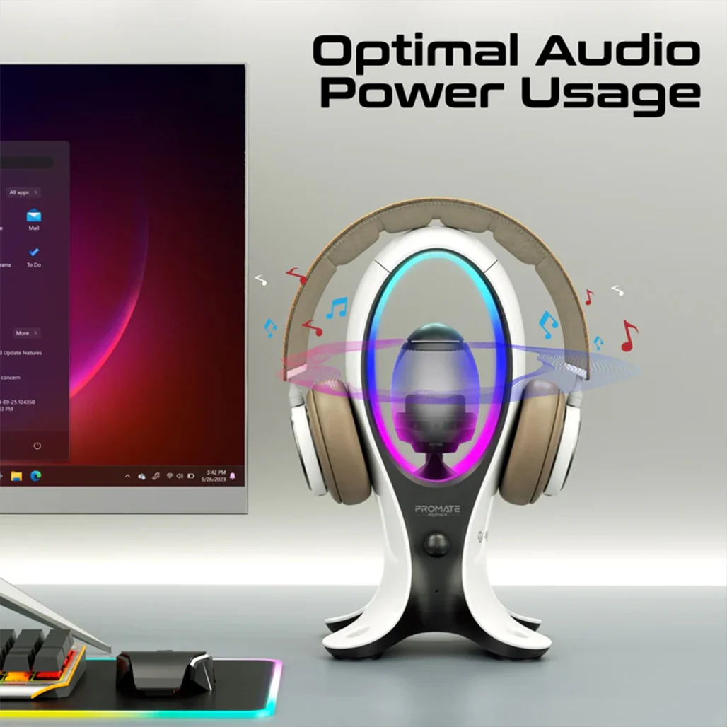 Promate Alpha-X - High-Fidelity TWS RGB Speaker with Headphone Stand & USB Hub - Image 6