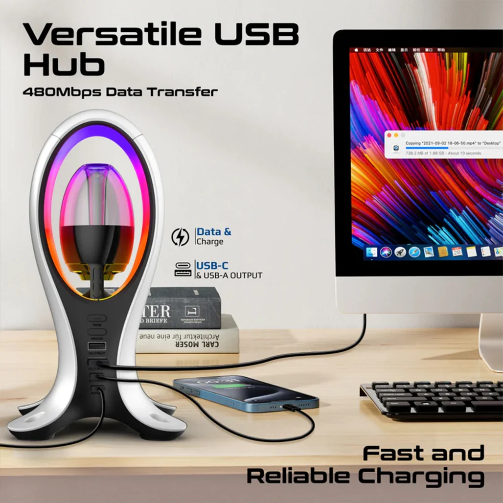 Promate Alpha-X - High-Fidelity TWS RGB Speaker with Headphone Stand & USB Hub - Image 7