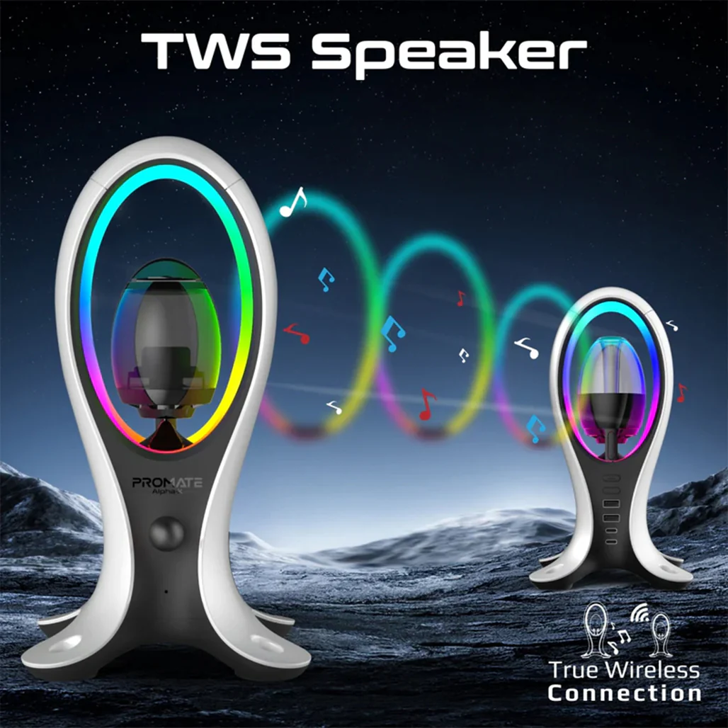 Promate Alpha-X - High-Fidelity TWS RGB Speaker with Headphone Stand & USB Hub - Image 8