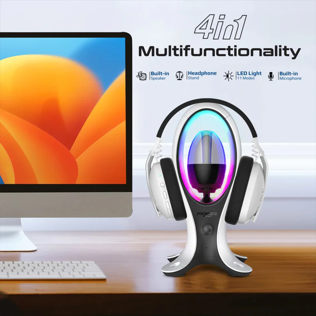 Promate Alpha-X - High-Fidelity TWS RGB Speaker with Headphone Stand & USB Hub - Image 9