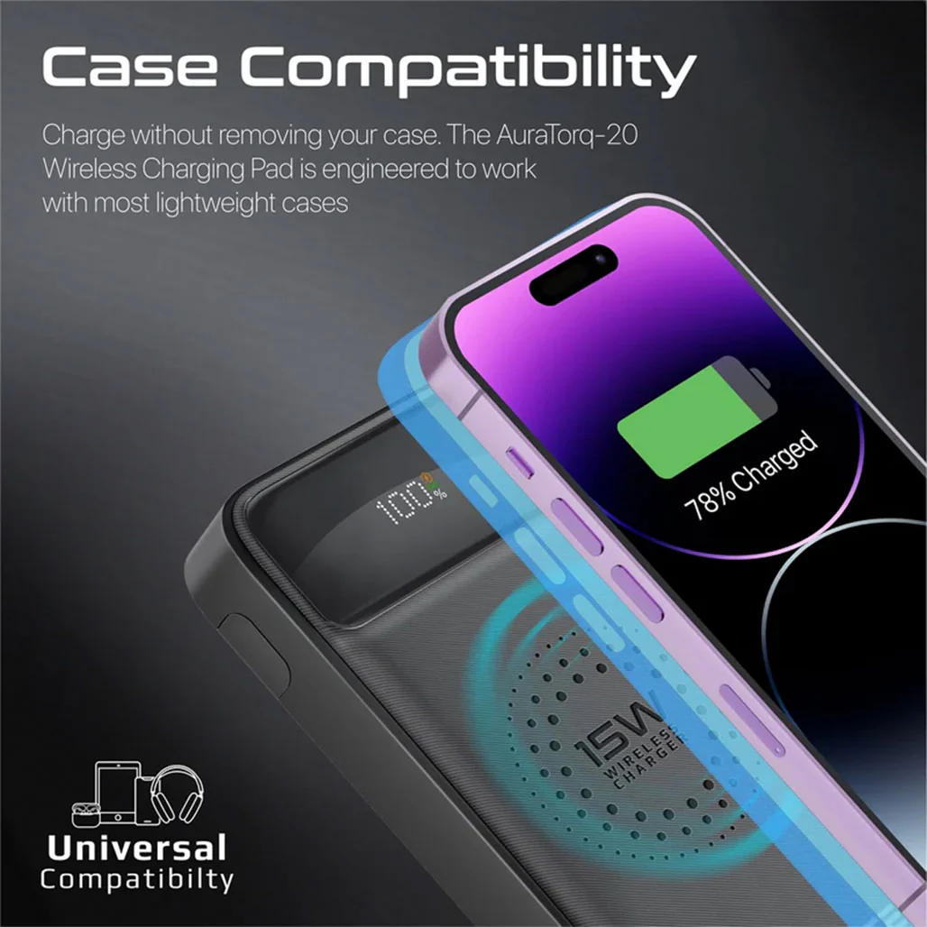 Promate AuraTorq-20 Ultra Slim 15W Wireless Charging Power Bank | 20W PD & QC3.0 Fast Charger - Image 5