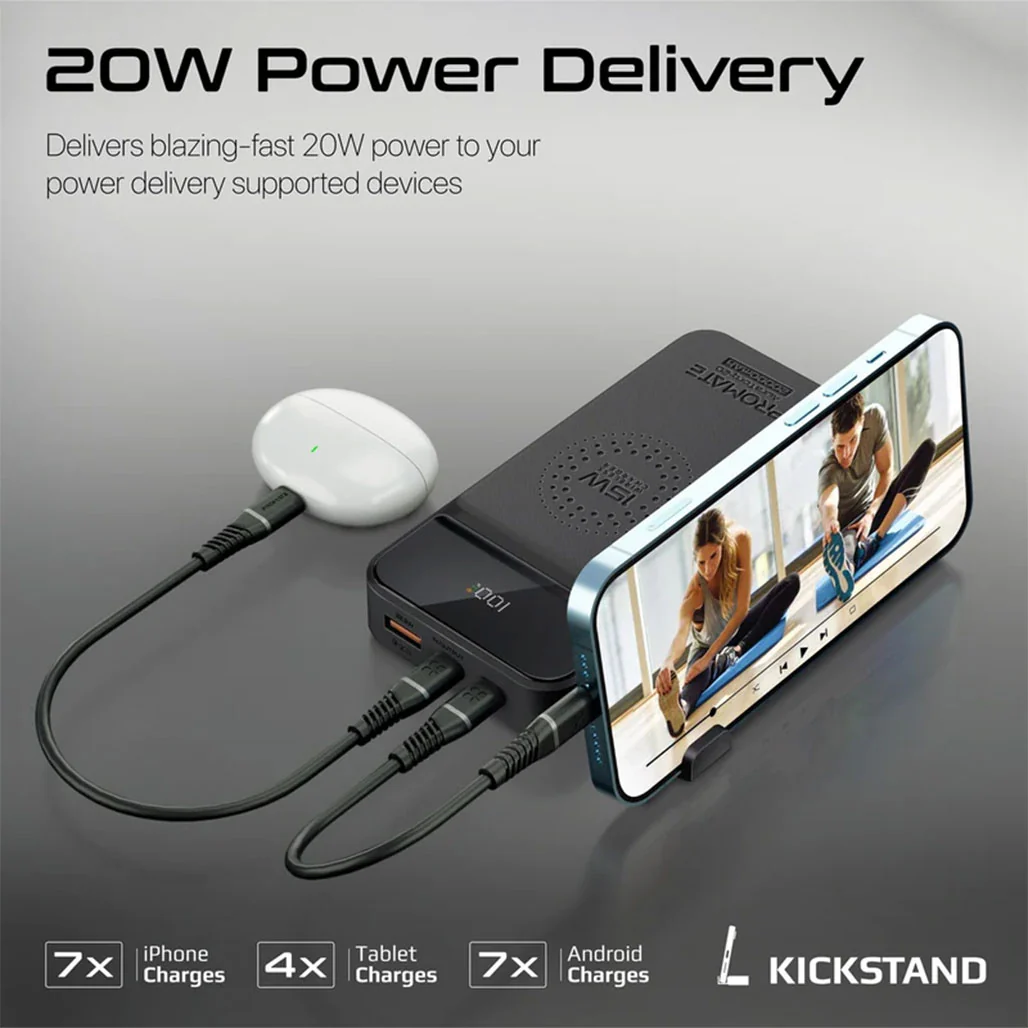 Promate AuraTorq-20 Ultra Slim 15W Wireless Charging Power Bank | 20W PD & QC3.0 Fast Charger - Image 9