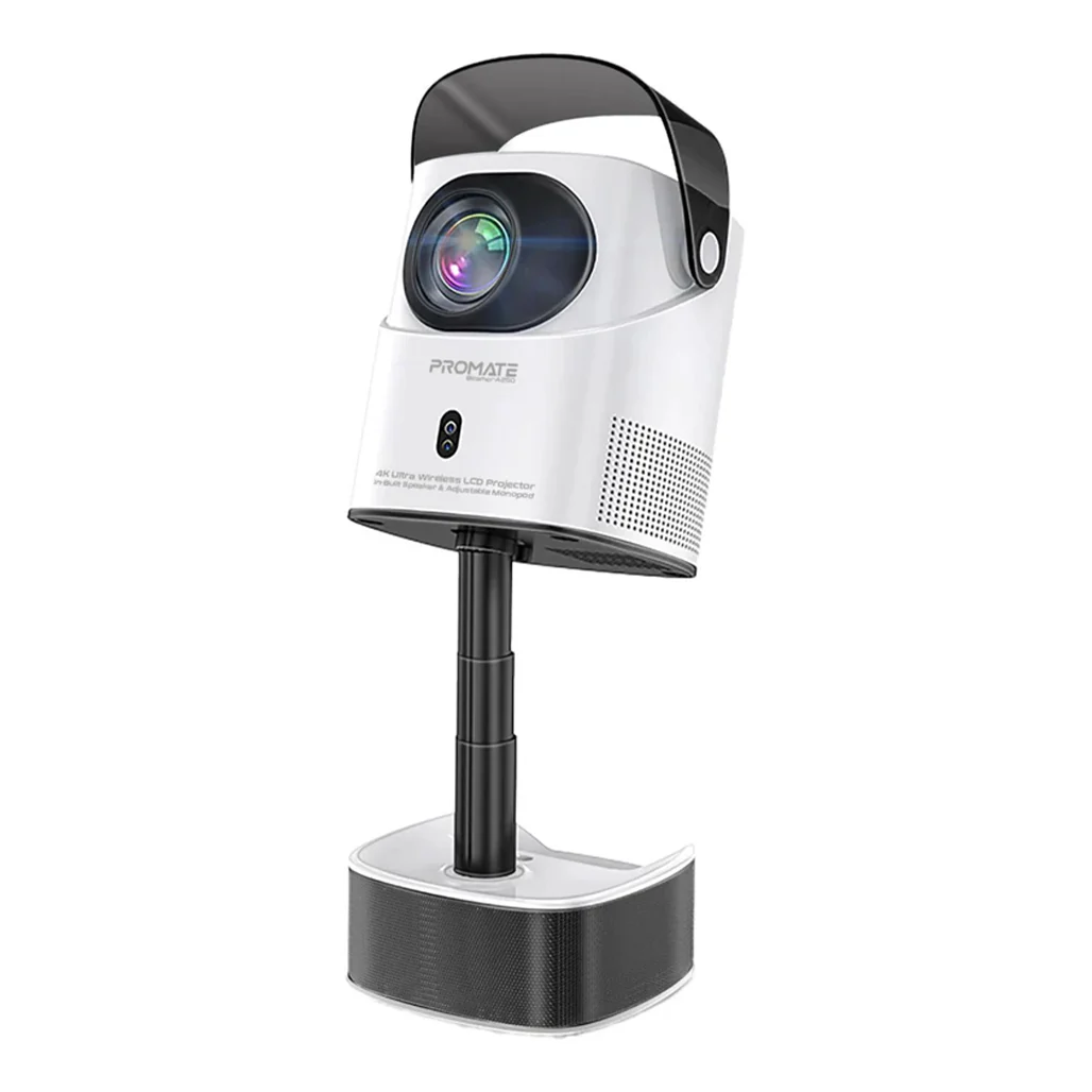 Promate Beamer-A250 4K Ultra HD Wireless LCD Projector with Built-In Speaker & Adjustable Monopod Stand