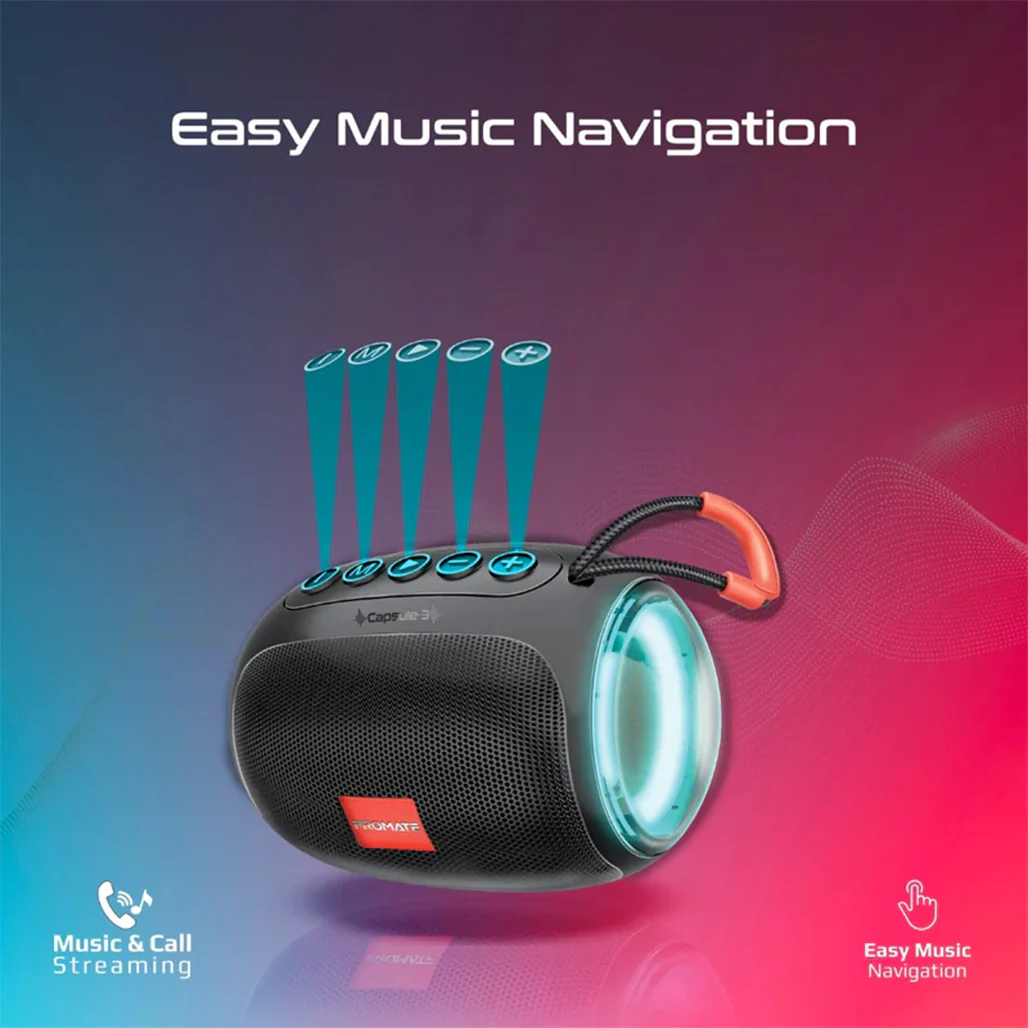 Promate Capsule-3 LumiFlux - Wireless Speaker - Black - Image 5