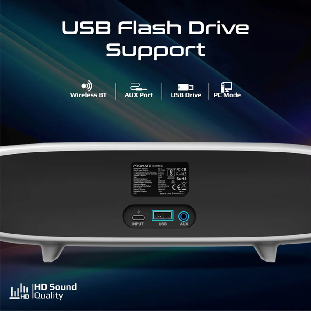 Promate Delta-X - 20W BassBoost™ Quad Speaker Wireless RGB Soundbar - Image 6