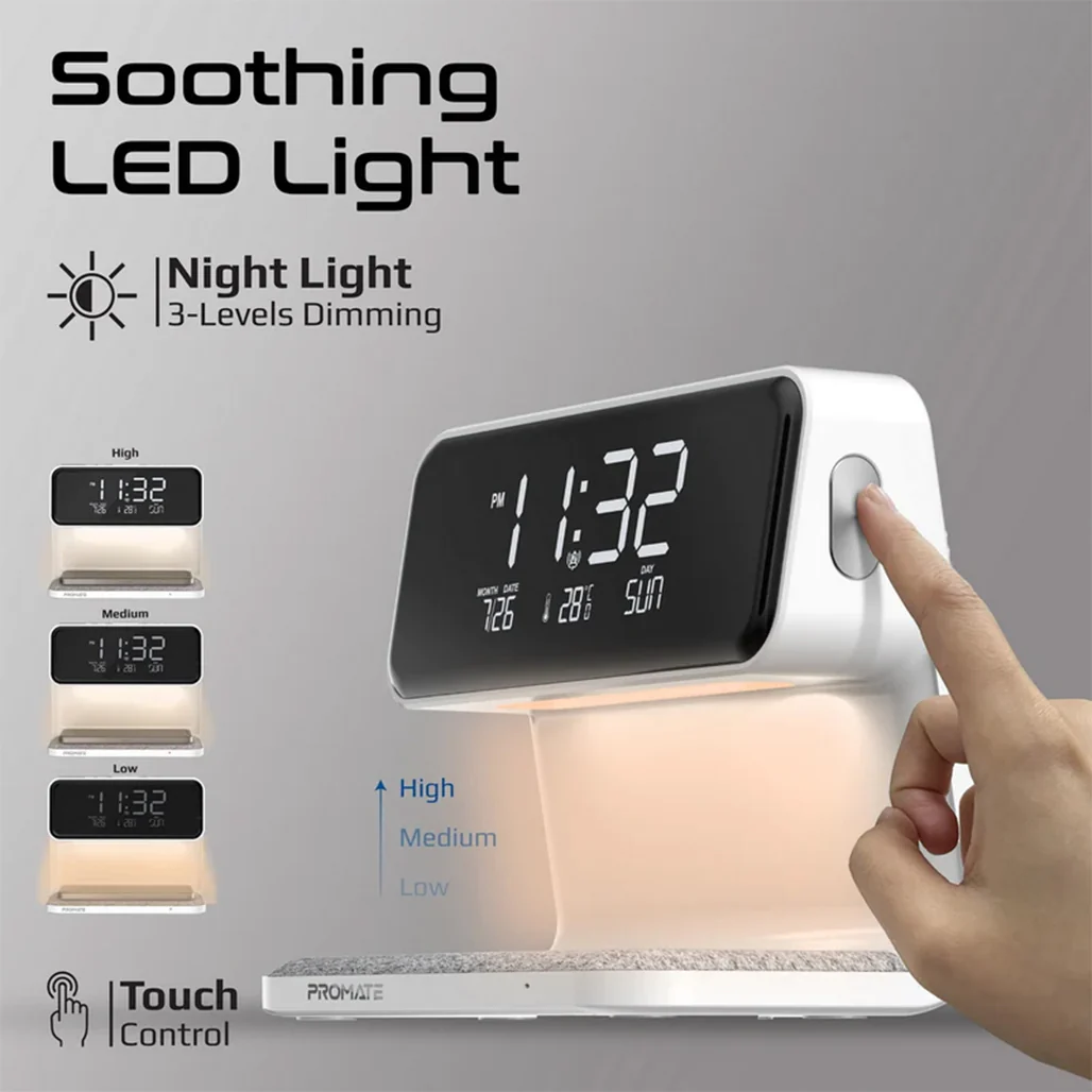 Promate Lumix-15W Multi-Function LED Alarm Clock with 15W Wireless Charger - Image 6