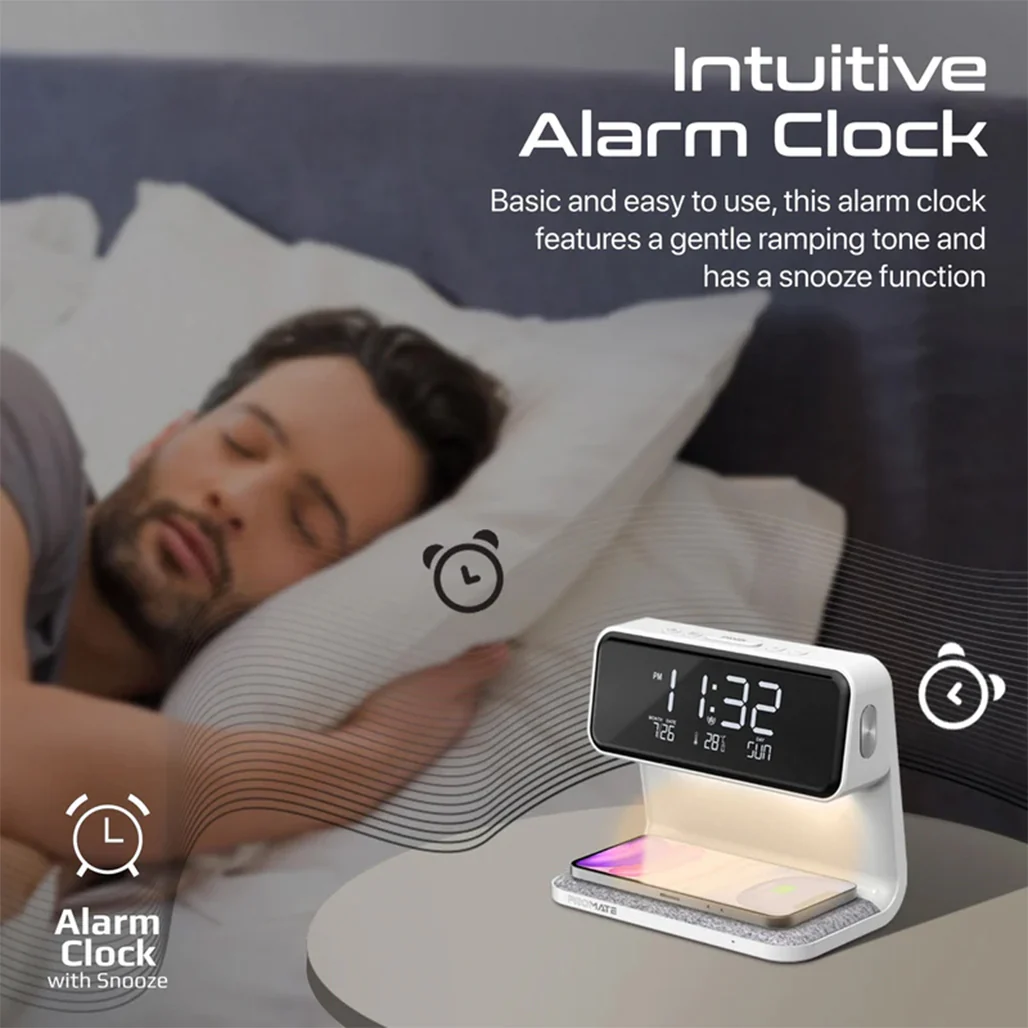 Promate Lumix-15W Multi-Function LED Alarm Clock with 15W Wireless Charger - Image 9