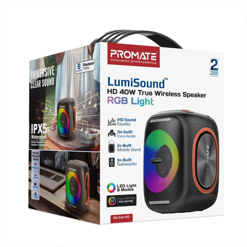 Promate Strike-40 - LumiSound™ HD 40W Portable Bluetooth Speaker - Image 2