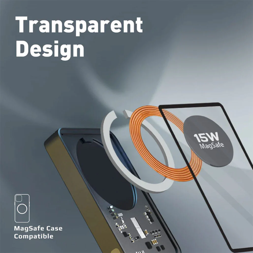 Promate TransPack-5 Transparent 15W MagSafe Wireless Charging Power Bank - 5000mAh with 20W Power Delivery & Quick Charge 3.0 - Image 10