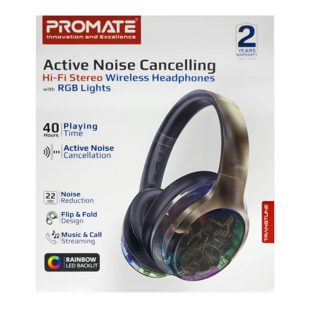 Promate Transtune - ANC Wireless Headphones with RGB Lights | Gunmetal - Image 3