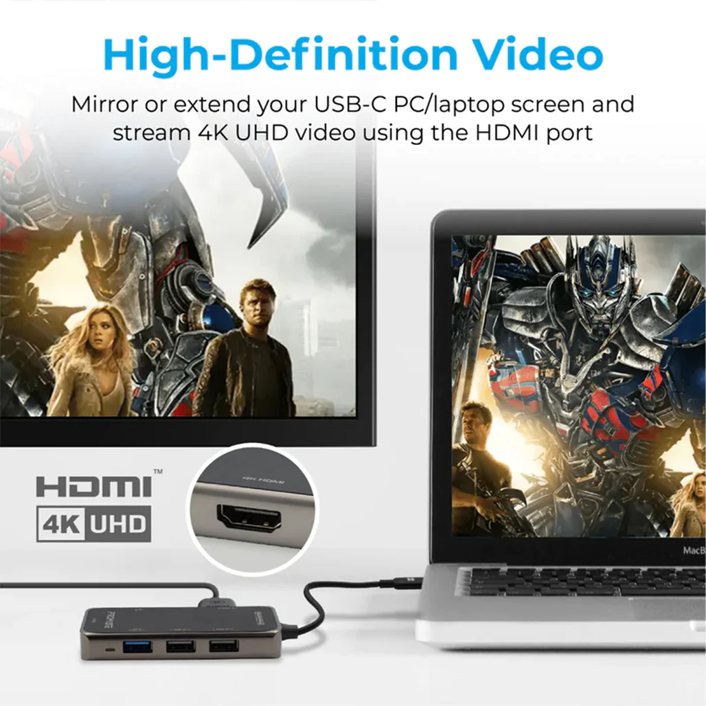 Promate Ultra-Fast Compact Multi-Port USB-C Hub | 4K HDMI, 3 USB 3.0 Ports, USB-C, Dual Card Reader | High-Speed Data Transfer - Image 5