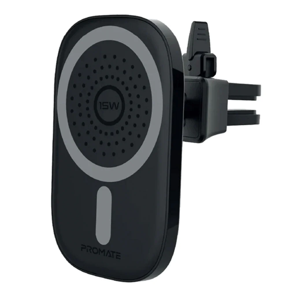 Promate VentMag-15W Magnetic Wireless Charging Car Mount | 15W Fast Charging, MagSafe Compatible, No-Arm Design
