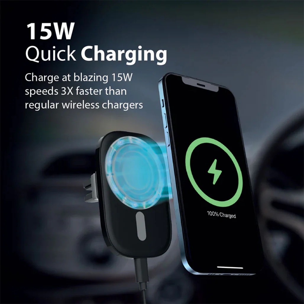 Promate VentMag-15W Magnetic Wireless Charging Car Mount | 15W Fast Charging, MagSafe Compatible, No-Arm Design - Image 5