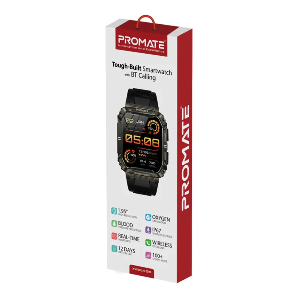 Promate XWatch-S19 Fitness Smartwatch with Bluetooth Calling - Black - Image 2