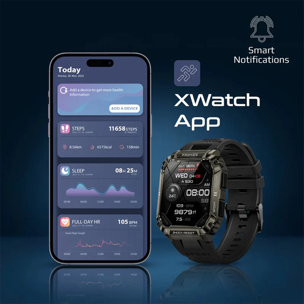 Promate XWatch-S19 Fitness Smartwatch with Bluetooth Calling - Black - Image 8