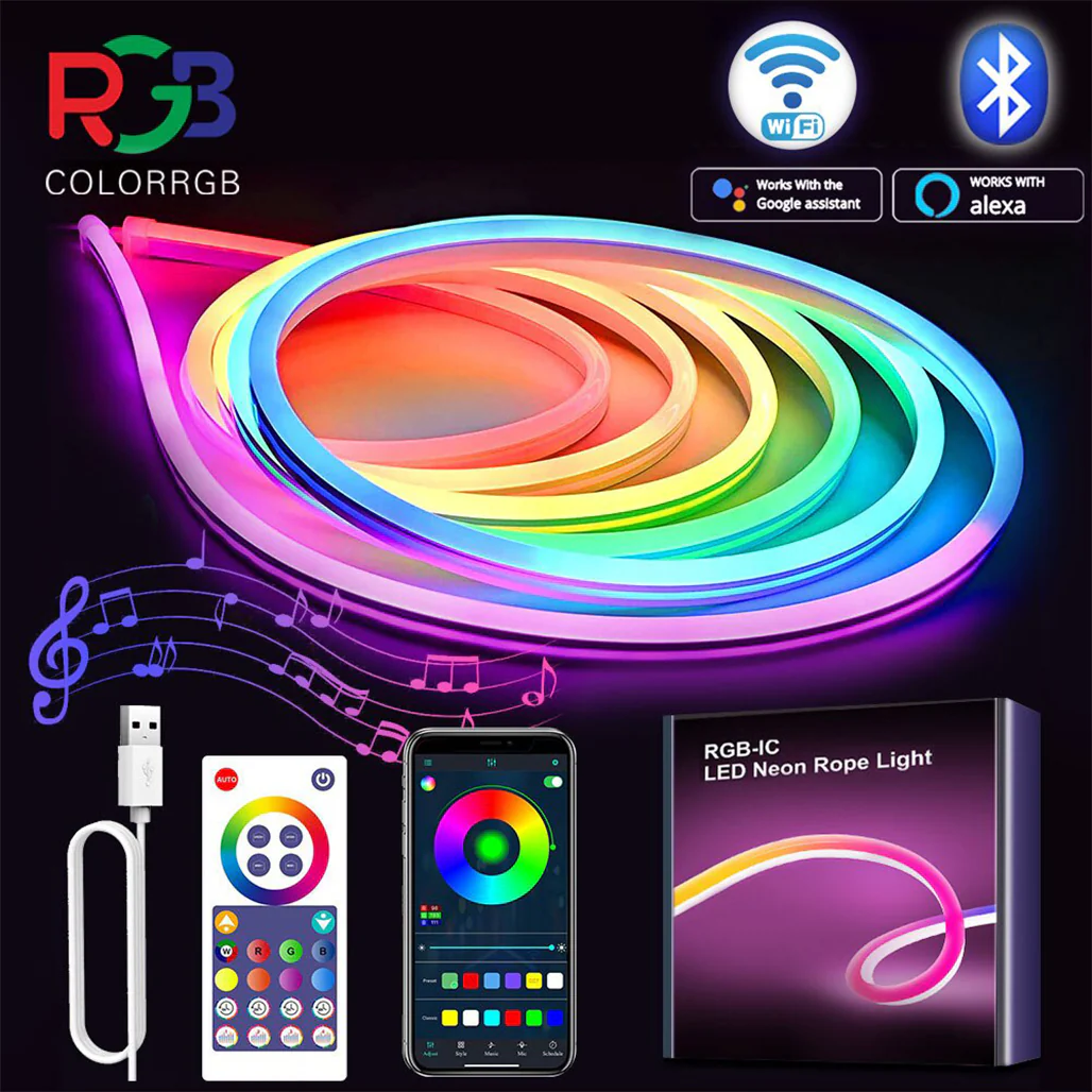 RGB-IC LED Neon Rope Light – Smart Color Changing Strip with Voice & App Control for Home Decor - Image 2