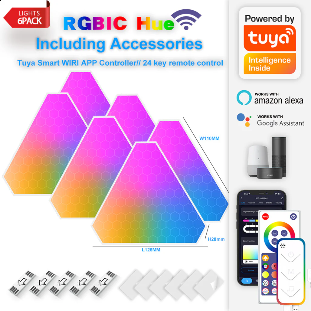 Smart Triangular Quantum Light LXQG06 - 6-Pack DIY LED Light Panels with Music Sync, APP & Remote Control - Image 2