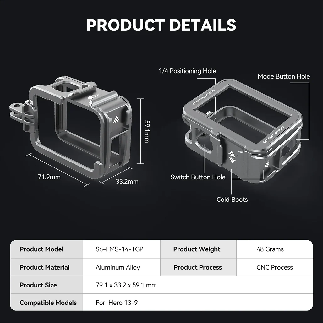TELESIN Aluminum Protective Cage for GoPro Hero 13 – Full Body Housing with Cold Shoe Mount, HDMI/USB Access, Quick Release Compatible - Image 10