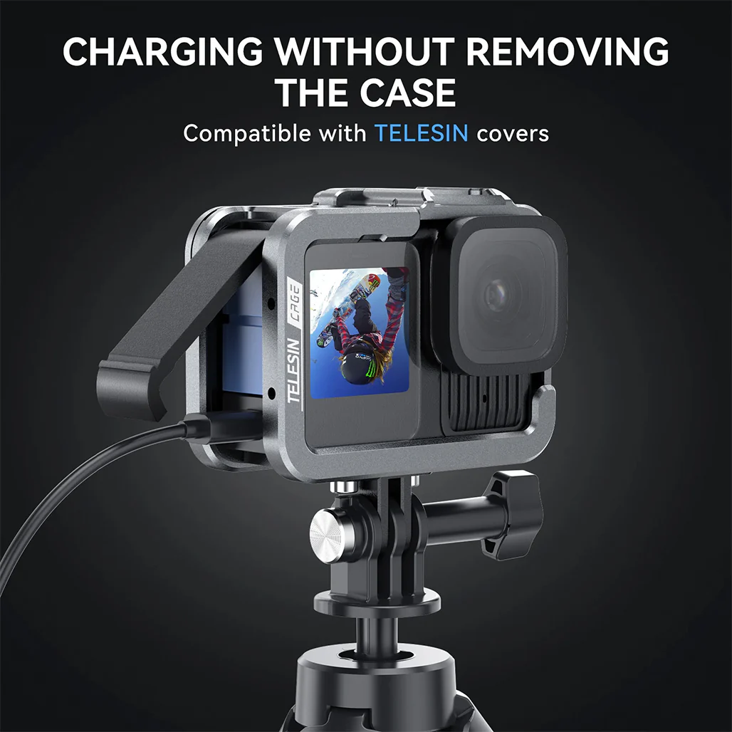 TELESIN Aluminum Protective Cage for GoPro Hero 13 – Full Body Housing with Cold Shoe Mount, HDMI/USB Access, Quick Release Compatible - Image 7