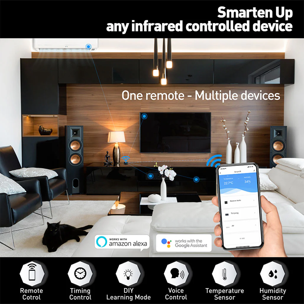 Tellur Smart IR WiFi Remote Control & Temperature and Humidity Sensor – Universal Infrared Controller with Voice and App Control - Image 3