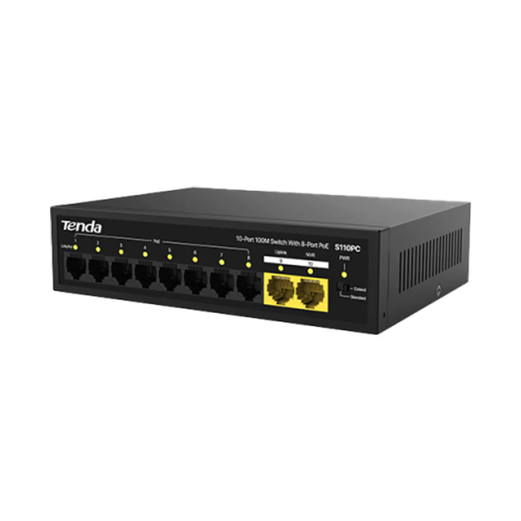 Tenda S110PC 10-Port PoE Switch – 8-Port PoE Lite + 2 Uplink Ports for Surveillance & AP Networks - Image 4