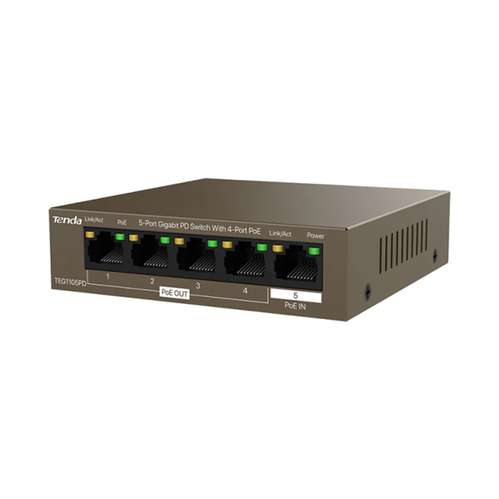 Tenda TEG1105PD 5-Port Gigabit PoE Switch – 4 PoE Out + PoE In, 30W Budget - Image 2