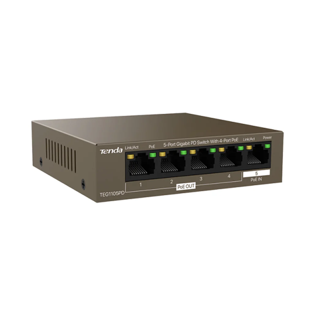 Tenda TEG1105PD 5-Port Gigabit PoE Switch – 4 PoE Out + PoE In, 30W Budget - Image 4