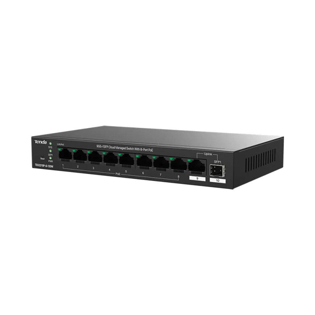 Tenda TEG2210P-8-120W 10-Port Gigabit Cloud-Managed PoE Switch – 8 PoE Ports + SFP Uplink - Image 2