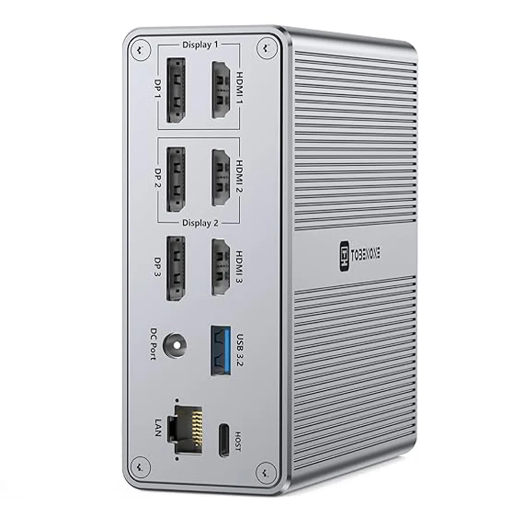 TobenONE DisplayLink Docking Station - Triple Monitor Setup with 120W Power Adapter, 18 Ports, USB-C, HDMI, DisplayPort