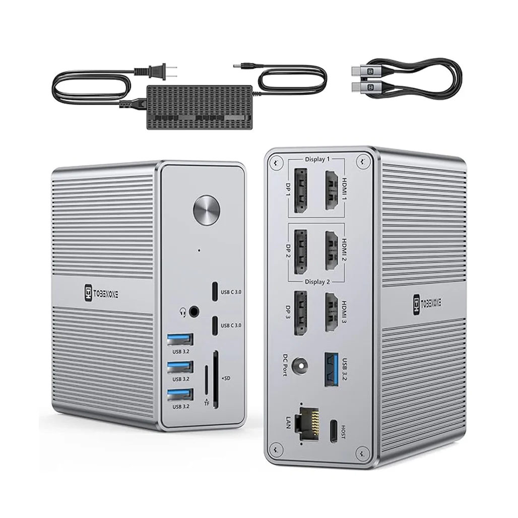TobenONE DisplayLink Docking Station - Triple Monitor Setup with 120W Power Adapter, 18 Ports, USB-C, HDMI, DisplayPort - Image 3