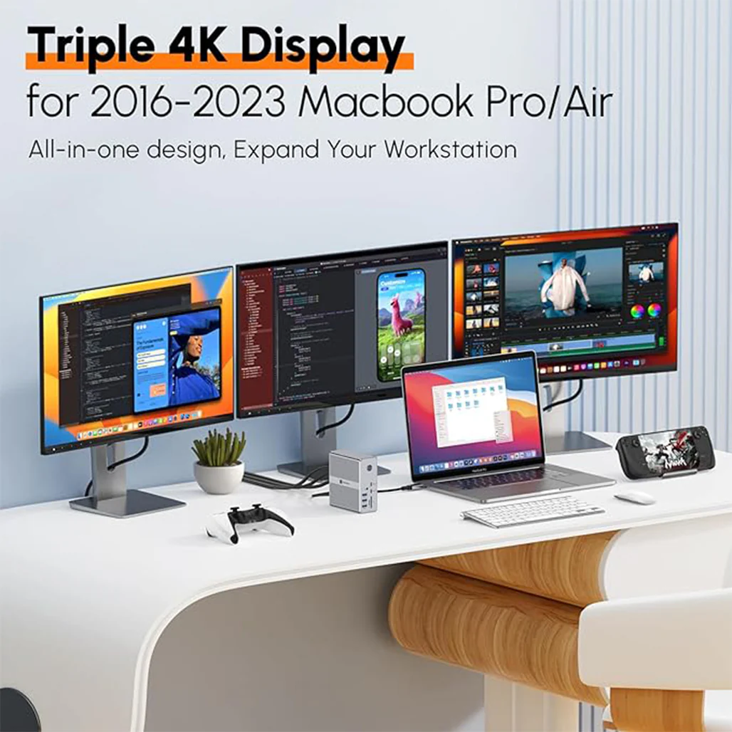 TobenONE DisplayLink Docking Station - Triple Monitor Setup with 120W Power Adapter, 18 Ports, USB-C, HDMI, DisplayPort - Image 5
